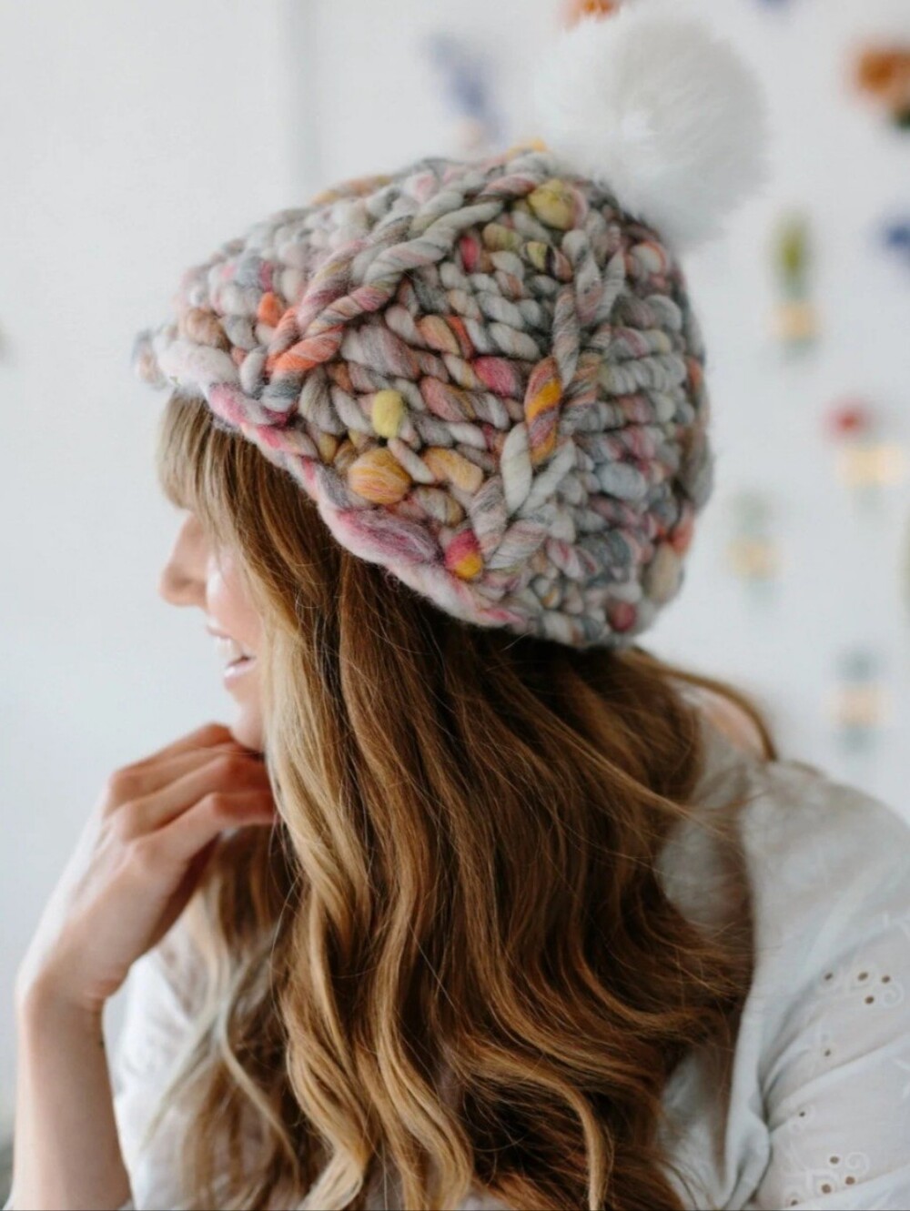 ANTHROPOLOGIE × Knit Collage Warm Wishes Multicolor Handspun Wool Pom Beanie OS